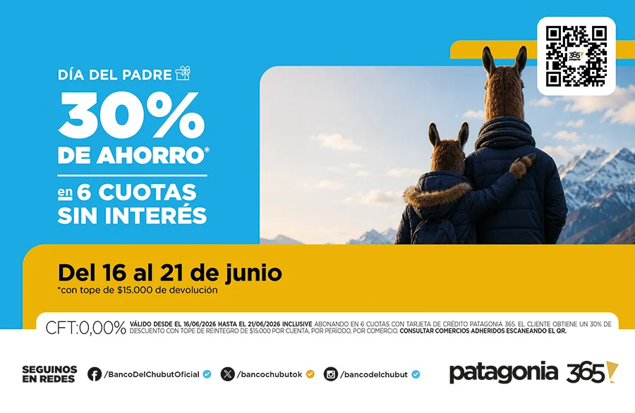 El Banco del Chubut ofrece 30% de descuento y seis cuotas sin interés por el Día del Padre