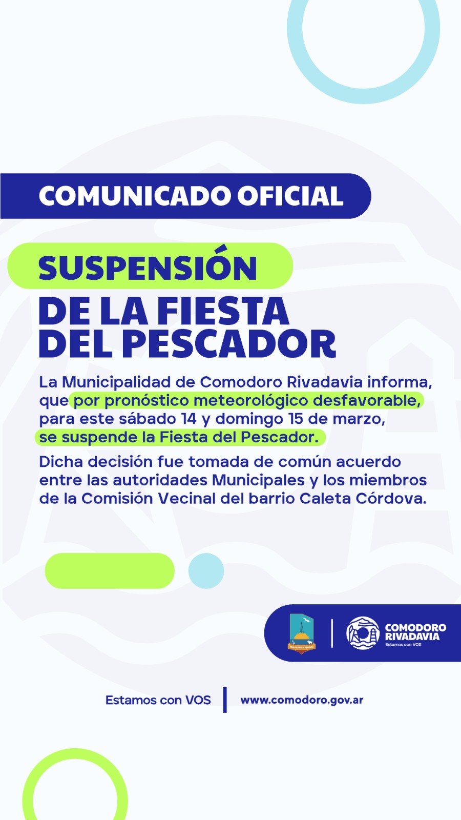 COMUNICADO OFICIAL SUSPENSIÓN DE LA FIESTA DEL PESCADOR