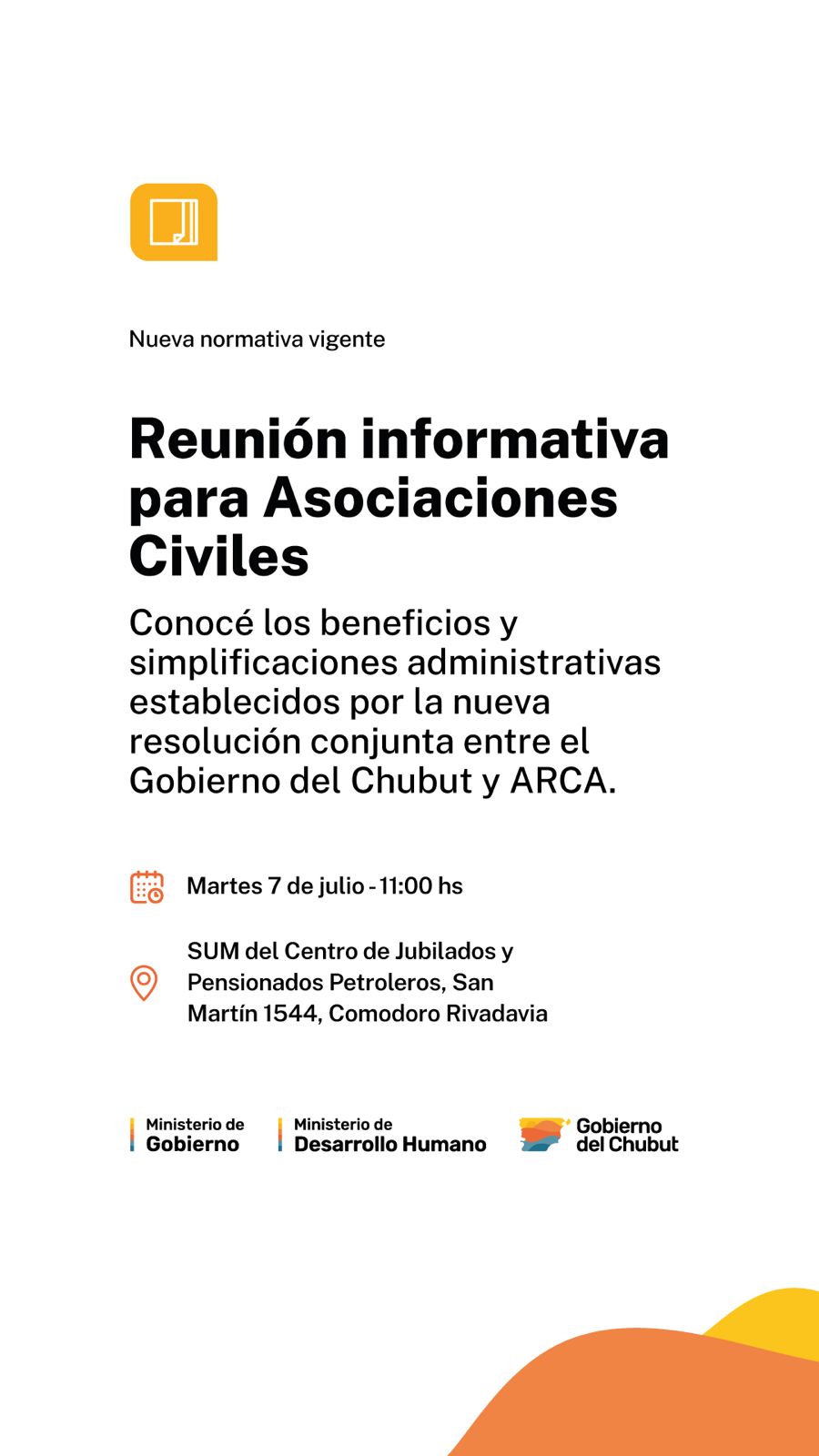 El Gobierno del Chubut realizará en Comodoro Rivadavia una reunión informativa para asociaciones civiles